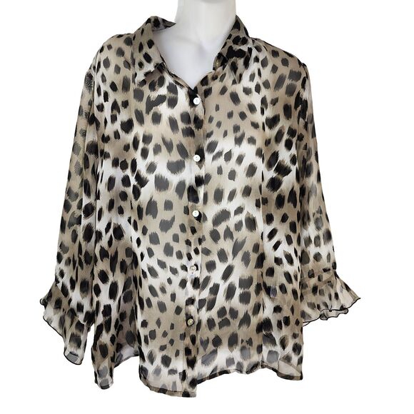 Nicola Womens Blouse Shirt Size XL Button Up Animal Print Long Sleeve Sheer Poly - Picture 1 of 9